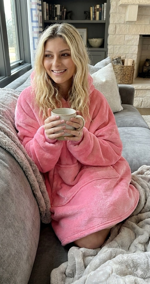 Oversized Sherpa Hoodie Sweatshirt - Warm Luxurious Fleece Microfiber Hoodie Blanket - Cozy, Reversible, Hooded, W/ Comfortable Large Pockets - Large Unisex Red