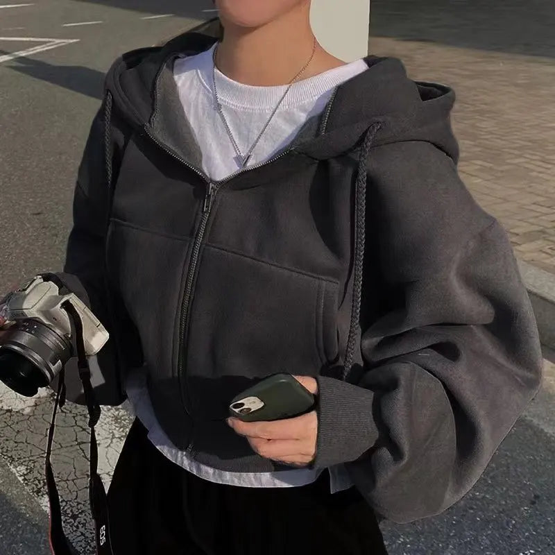 Korean Hoodie Women Fashion Fleece Lined 