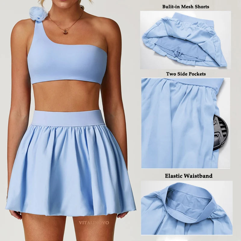 Women'S Mini Skirt Skort Flowy Pleated High Waisted Ruffle Tennis Skirts for Women Bubble Hem Athletic Skater Golf
