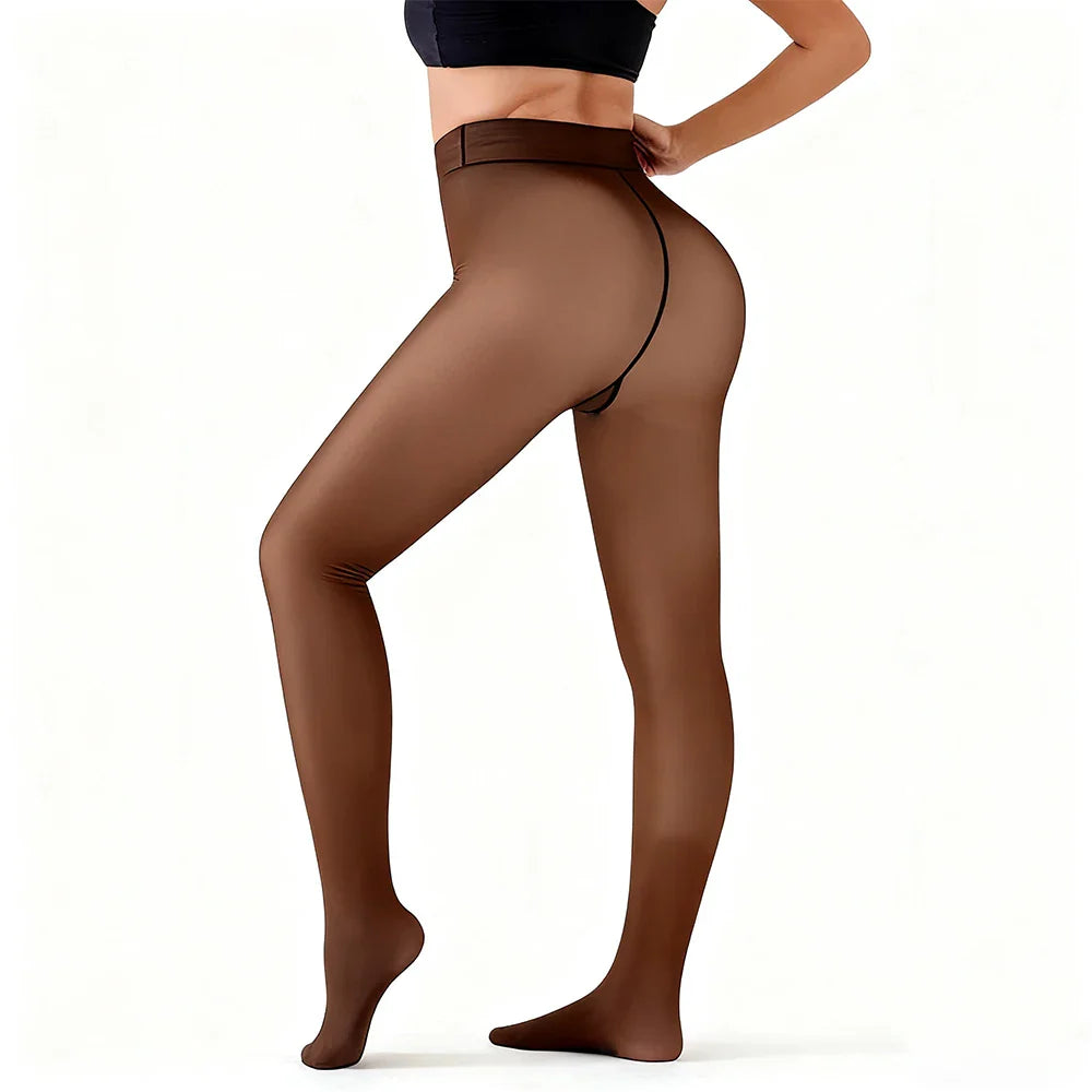 Women's Fleece-Lined Thermal Leggings - Sheer Tights with Booty Lifting and Translucent Design for Winter Comfort
