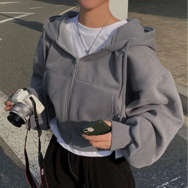 Korean Hoodie Women Fashion Fleece Lined 