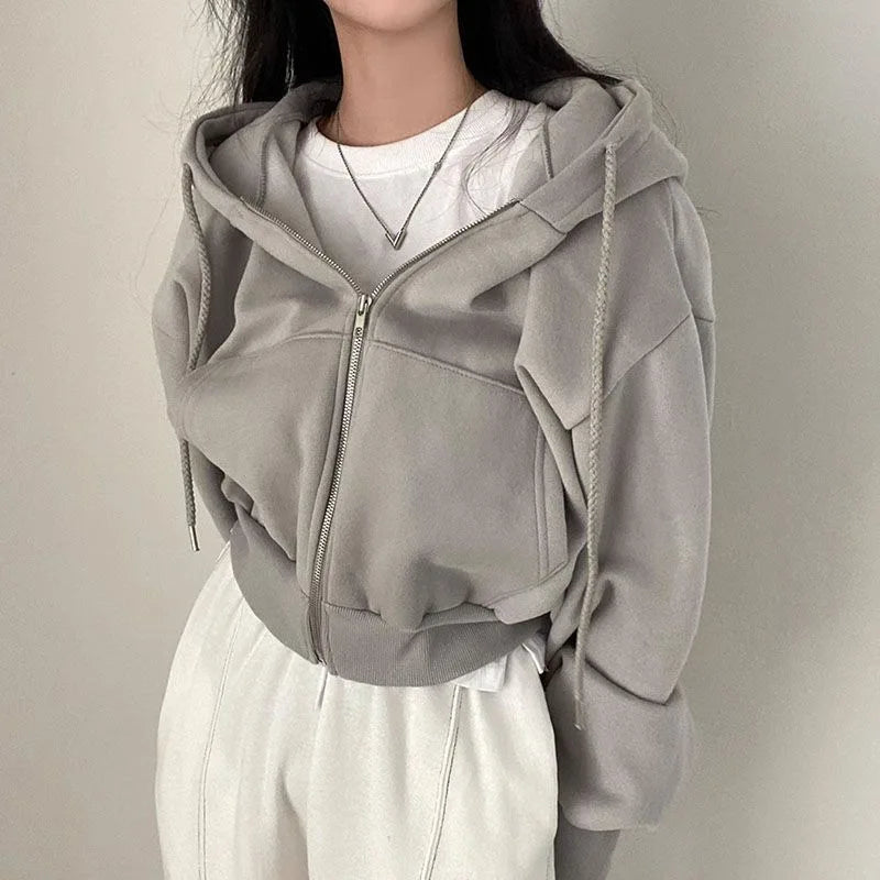 Korean Hoodie Women Fashion Fleece Lined 