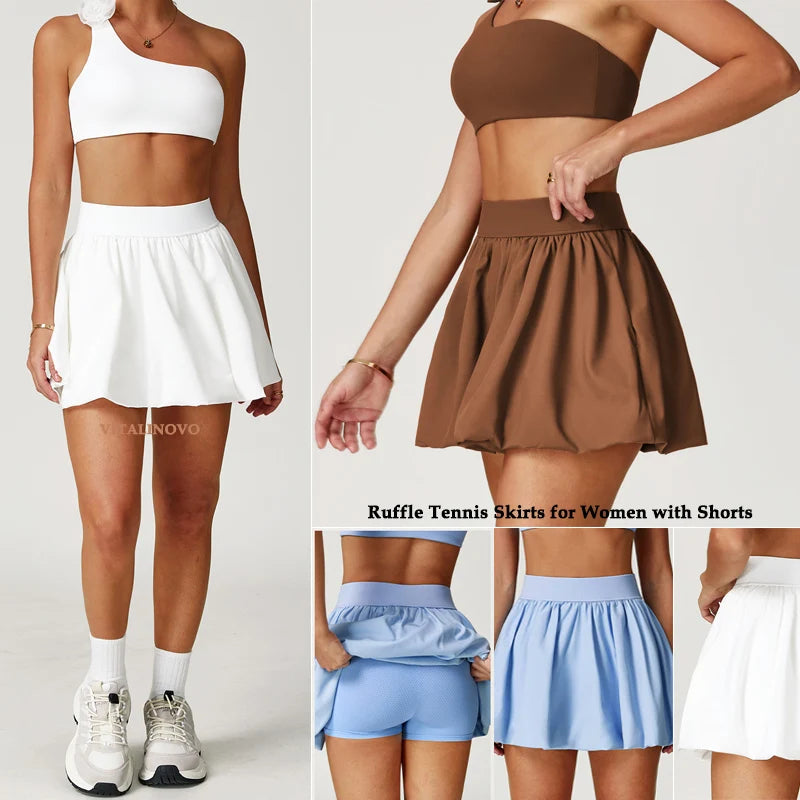 Women'S Mini Skirt Skort Flowy Pleated High Waisted Ruffle Tennis Skirts for Women Bubble Hem Athletic Skater Golf