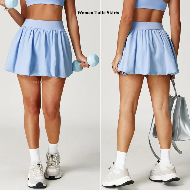 Women'S Mini Skirt Skort Flowy Pleated High Waisted Ruffle Tennis Skirts for Women Bubble Hem Athletic Skater Golf