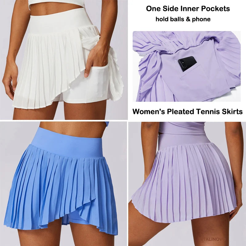 Women'S High Waisted Pleated Tennis Skirts with Pockets Tummy Control Casual Liner Skorts a Line Workout Golf Skirts