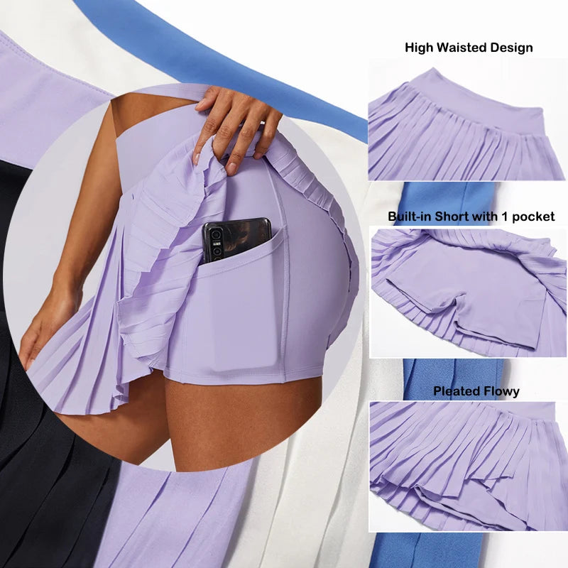 Women'S High Waisted Pleated Tennis Skirts with Pockets Tummy Control Casual Liner Skorts a Line Workout Golf Skirts