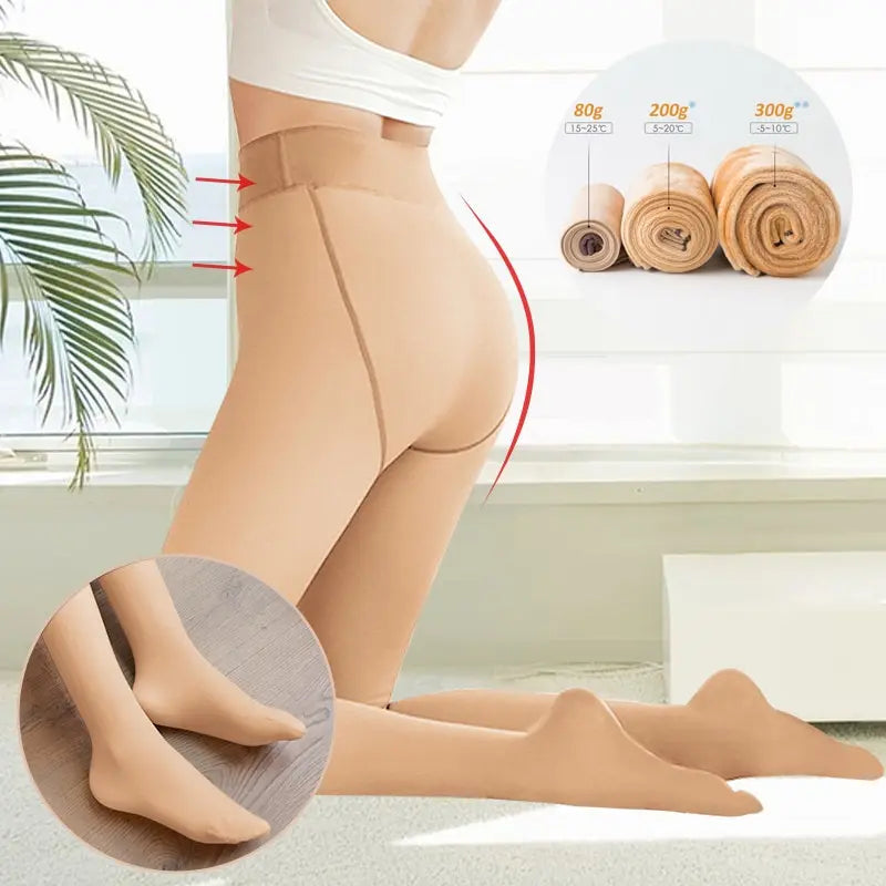 Fake Translucent Fleece Thermal Stockings Woman