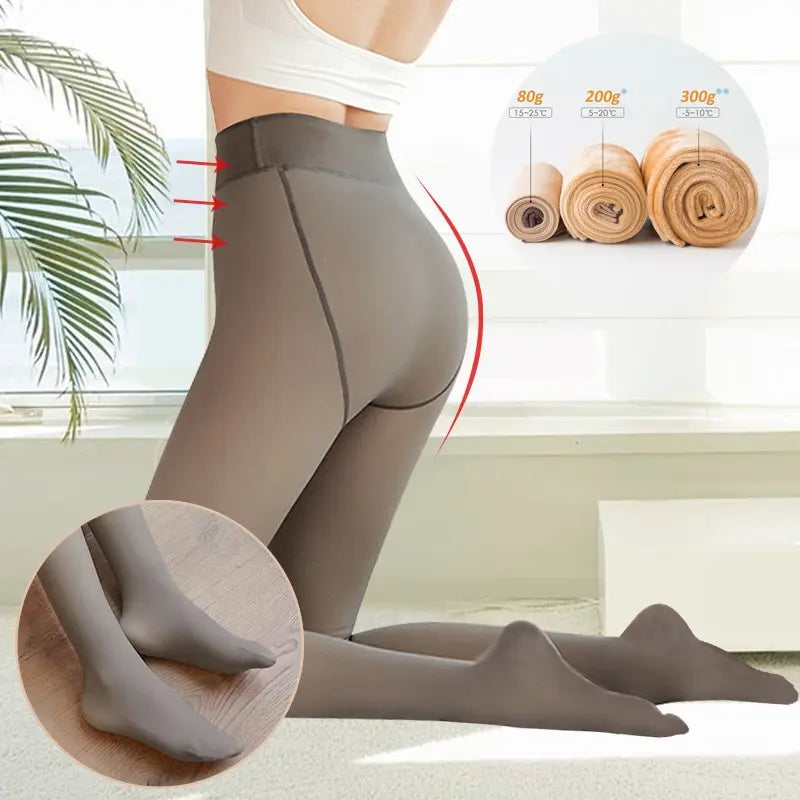 Fake Translucent Fleece Thermal Stockings Woman